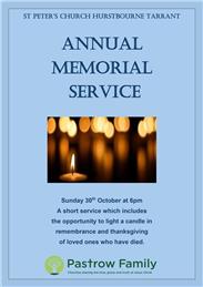 Annual Memorial Service - St Peter's Church, HBT - Sunday 30th October 2022 at 6pm.
