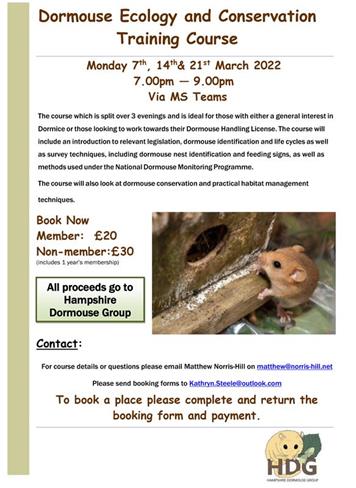  - Hampshire Dormouse Ecology & Conservation Training Course - online
